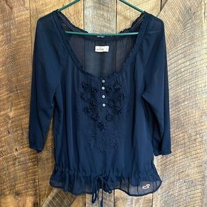 Hollister navy blue sheer blouse off shoulder